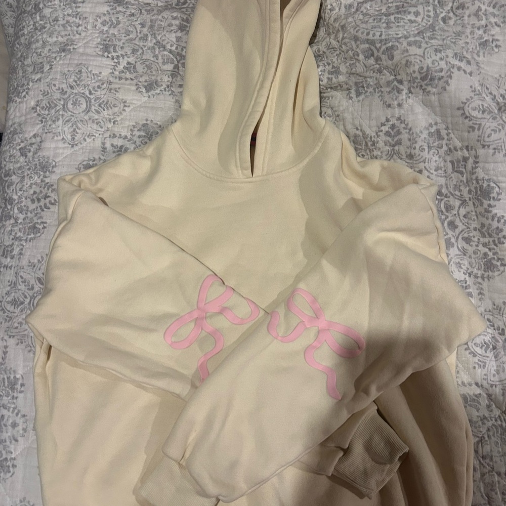 Edikted Cream Hoodie with Pink Details